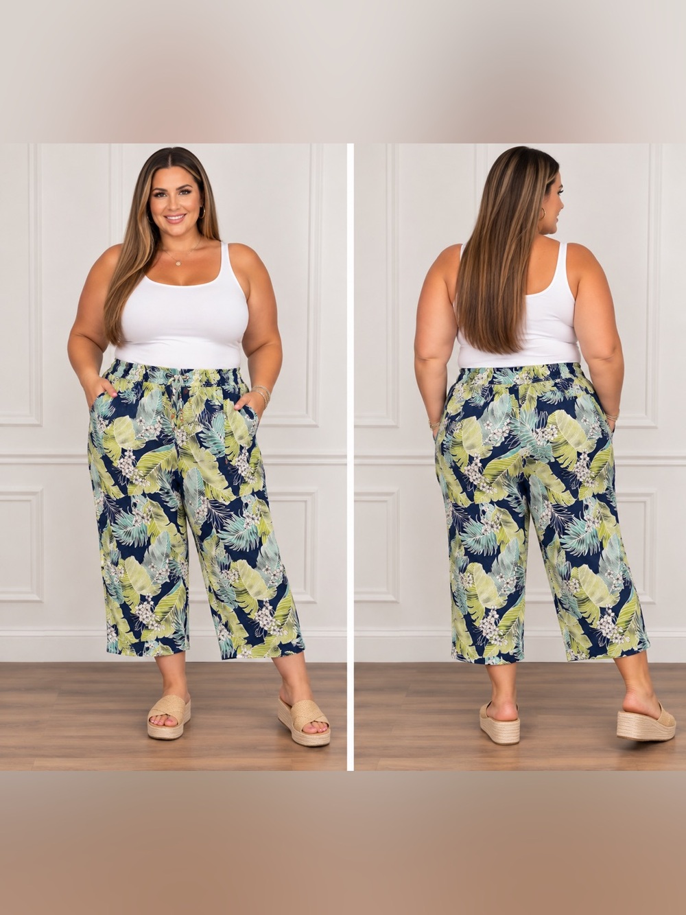 Panama Jack Tropical Print Linen Blend Wide-Leg Cropped Pants